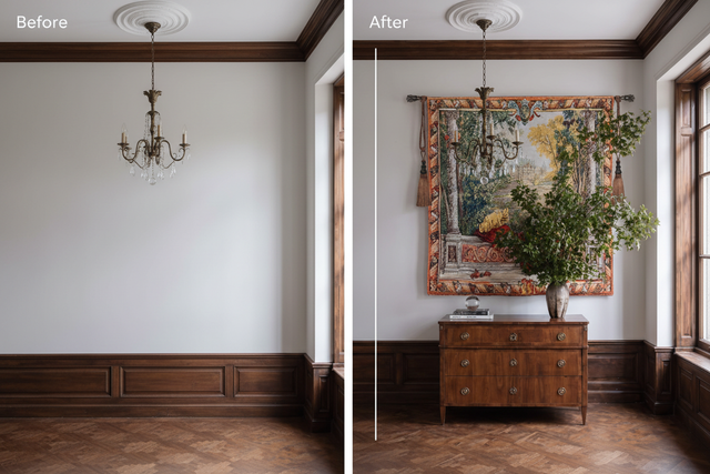 Before vs After — 17th Century French Royal Verdure Castle Tapestry