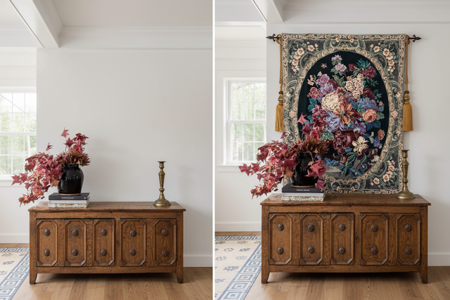 Before vs After — Royal Flowers Rococo Tapestry