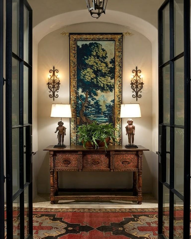 17th Century Landscapes Flemish Verdure Vertical Handmade Woven Medieval Tapestry