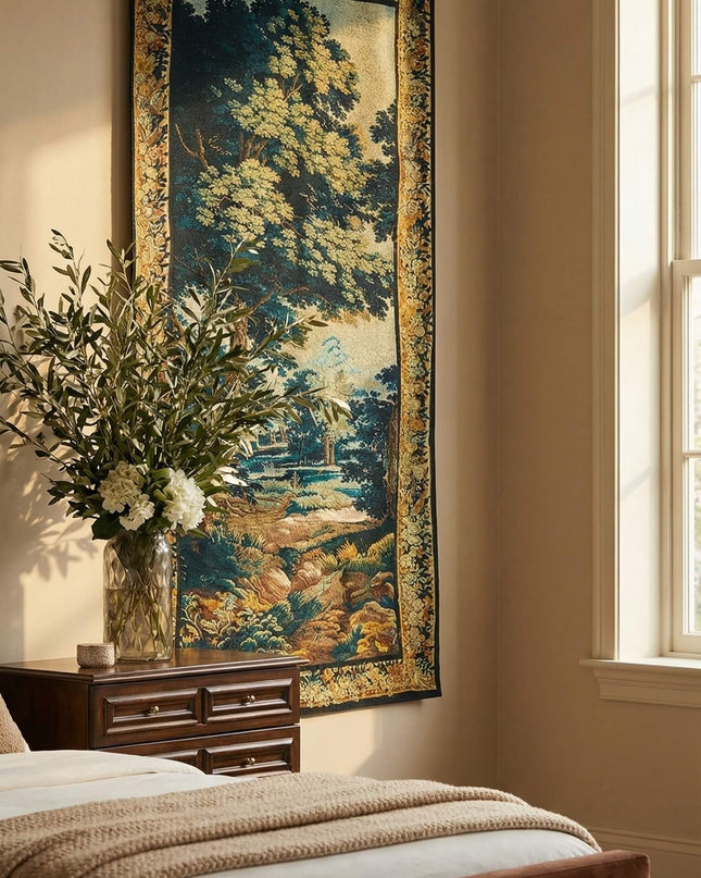 17th Century Landscapes Flemish Verdure Vertical Handmade Woven Medieval Tapestry