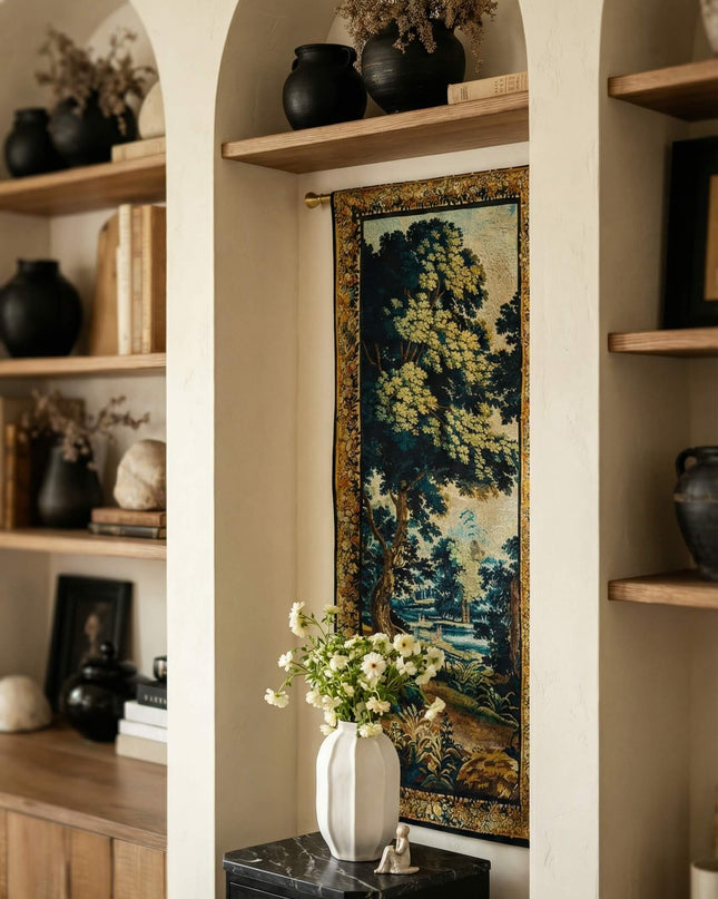 17th Century Wool Flemish Verdure Vertical Medieval Tapestry