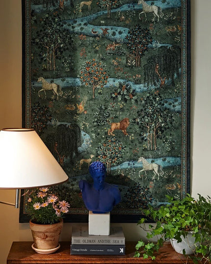 William Morris Owl & Willow Landscape Woven Tapestry Wall Hanging - Horse & Lion