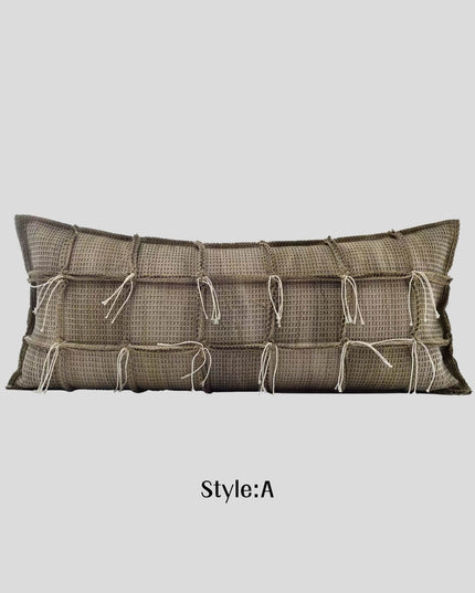Antique Waffle Hemp Rope Cotton Waist Pillow Cover - Forest Green