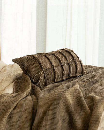 Antique Waffle Hemp Rope Cotton Waist Pillow Cover - Forest Green