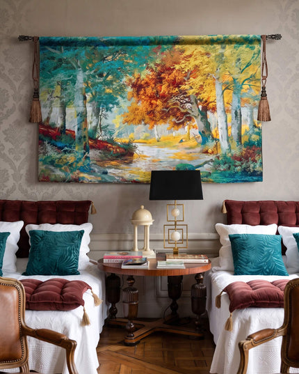 European Countryside Autumn Landscape Jacquard Woven Tapestry Wall Hanging