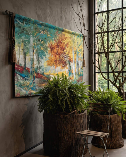 European Countryside Autumn Landscape Jacquard Woven Tapestry Wall Hanging