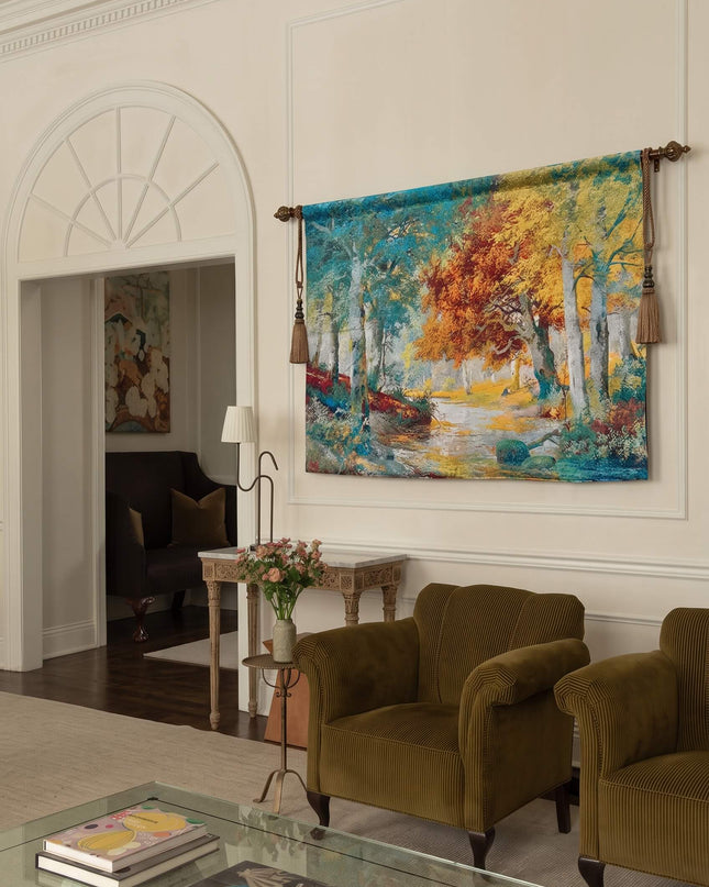 European Countryside Autumn Landscape Jacquard Woven Tapestry Wall Hanging