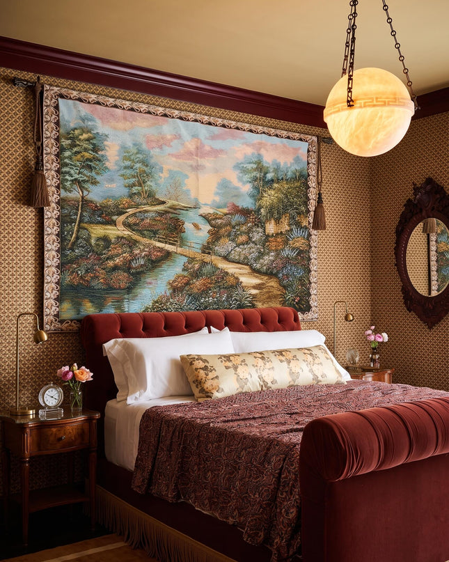 European Countryside Landscape Lake Tapestry Belgian Jacquard Tapestry Wall Hanging