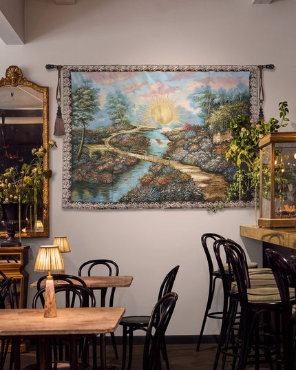 European Countryside Landscape Lake Tapestry Belgian Jacquard Tapestry Wall Hanging