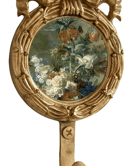 European Floral Medieval Modern Tapestry Hanging Brass Set