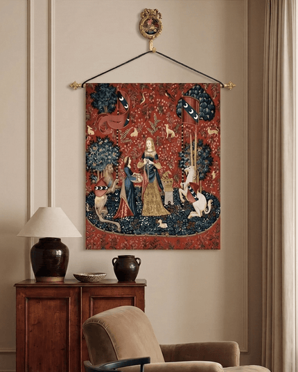 European Floral Medieval Modern Tapestry Hanging Brass Set