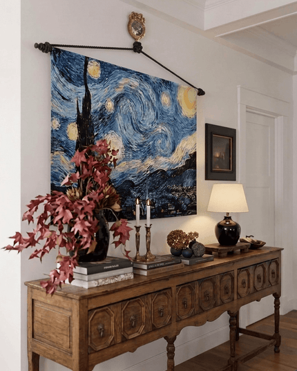 European Floral Medieval Modern Tapestry Hanging Brass Set