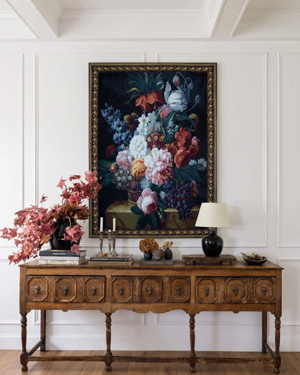 European Flowers Fruit Black Flower Grapes Vase Wall Hanging Tapestry Belgian Jacquard Tapestry Wall Hanging