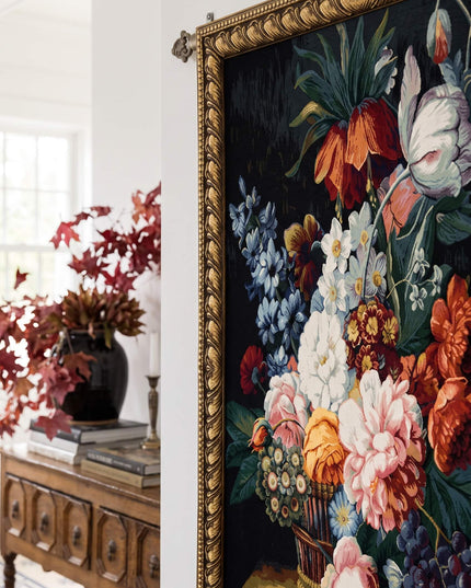 European Flowers Fruit Black Flower Grapes Vase Wall Hanging Tapestry Belgian Jacquard Tapestry Wall Hanging