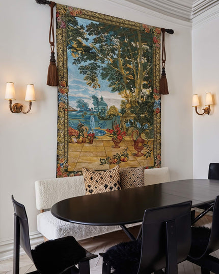 European Garden Landscape Fountain Vertical Belgian Jacquard Wall Tapestry