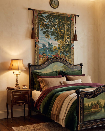 European Garden Landscape Fountain Vertical Belgian Jacquard Wall Tapestry