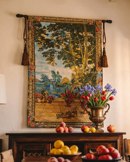 European Garden Landscape Fountain Vertical Belgian Jacquard Wall Tapestry
