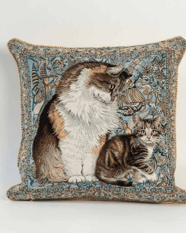 French Cat Family Tapestry Cushion Cover