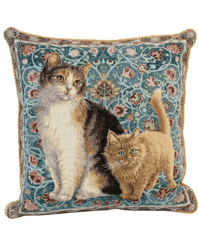 French Kitten Jacquard Tapestry Cushion Cover