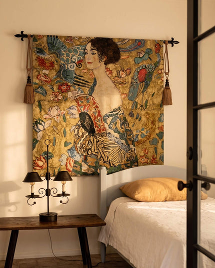 Gustav Klimt's "Lady with a Fan" Large Belgian Jacquard Tapestry Wall Hanging