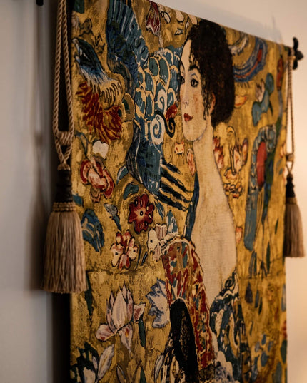 Gustav Klimt's "Lady with a Fan" Large Belgian Jacquard Tapestry Wall Hanging