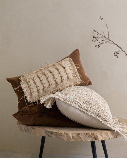 Velvet Hemp Rope Woven Lumbar Pillow Cover