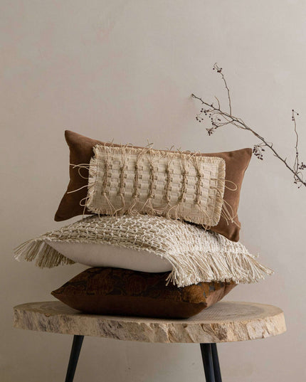 Velvet Hemp Rope Woven Lumbar Pillow Cover