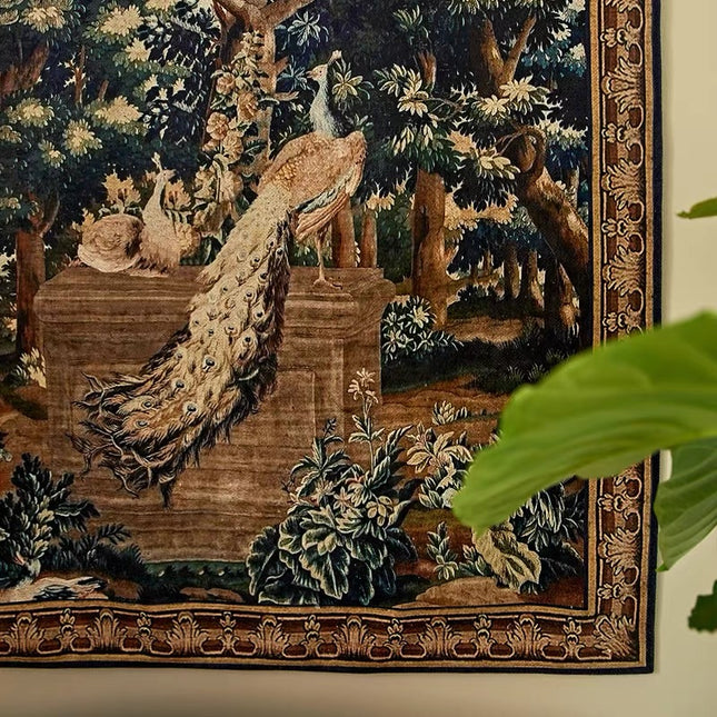 17th-Century Flemish Verdure Tapestry- Peacock & Fountain Verdure