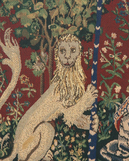Lady and Unicorn Tapestry Medieval Belgian Jacquard Wall Hanging - The Mirror With Border