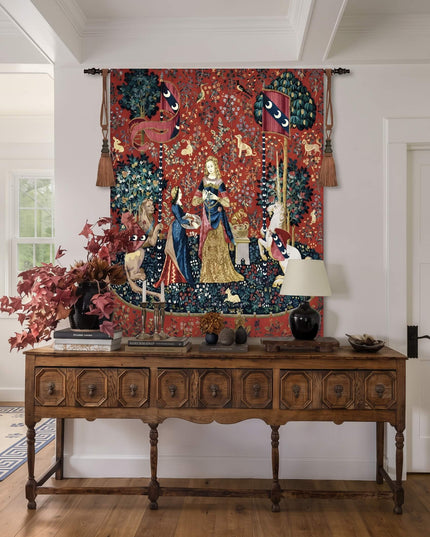 Lady and the Unicorn Tapestry Belgian Jacquard Medieval Wall Hanging - Smell