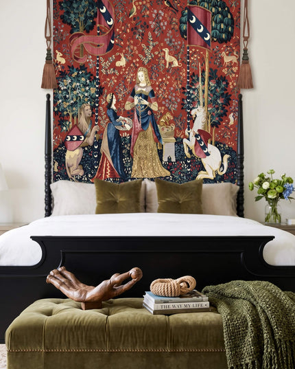 Lady and the Unicorn Tapestry Belgian Jacquard Medieval Wall Hanging - Smell