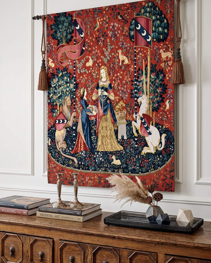 Lady and the Unicorn Tapestry Belgian Jacquard Medieval Wall Hanging - Smell