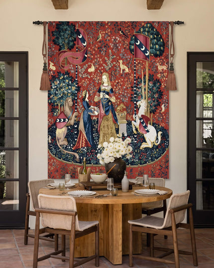 Lady and the Unicorn Tapestry Belgian Jacquard Medieval Wall Hanging - Smell