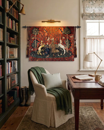 Le Desir Unicorn Tapestry Belgian Jacquard Wall Hanging Millefleurs Lady -Unicorn Taste