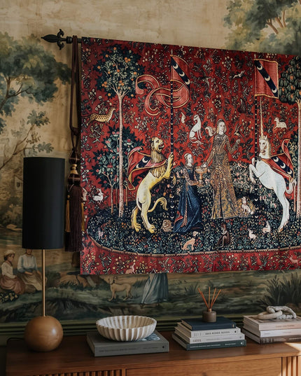 Le Desir Unicorn Tapestry Belgian Jacquard Wall Hanging Millefleurs Lady -Unicorn Taste