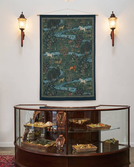 Medieval Modern William Morris Owl & Willow Landscape Woven Tapestry Wall Hanging - Horse & Lion