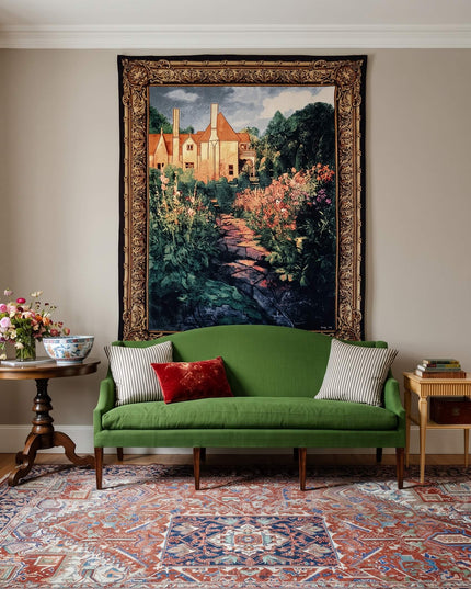 Modern Medieval Large Landscapes Garden Walk at Sunset Tapestry Wall Hanging