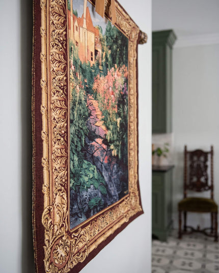 Modern Medieval Large Landscapes Garden Walk at Sunset Tapestry Wall Hanging