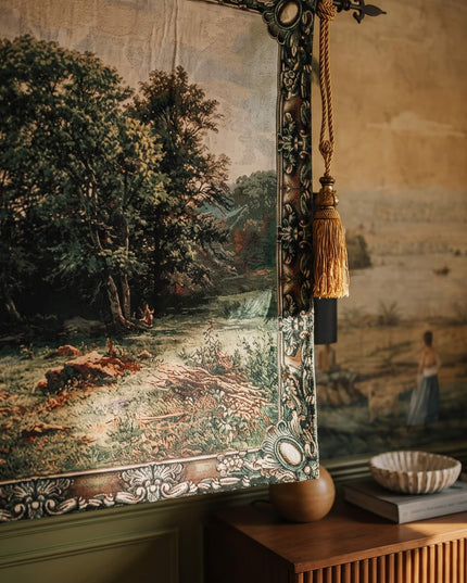Modern Medieval Swiss Landscape European Countryside Belgian Jacquard Wall Hanging Tapestry