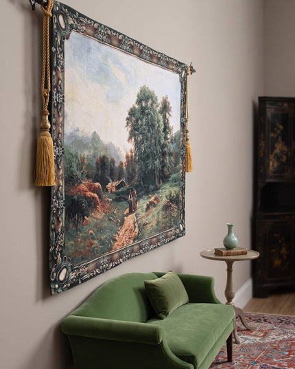 Modern Medieval Swiss Landscape European Countryside Belgian Jacquard Wall Hanging Tapestry