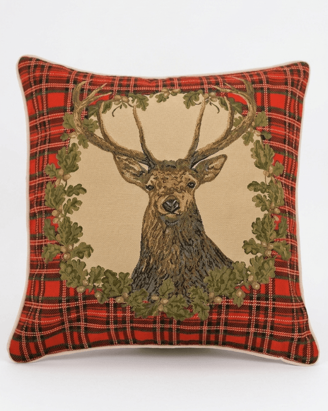 Stag - Red Tartan Head Tapestry Cushion Cover