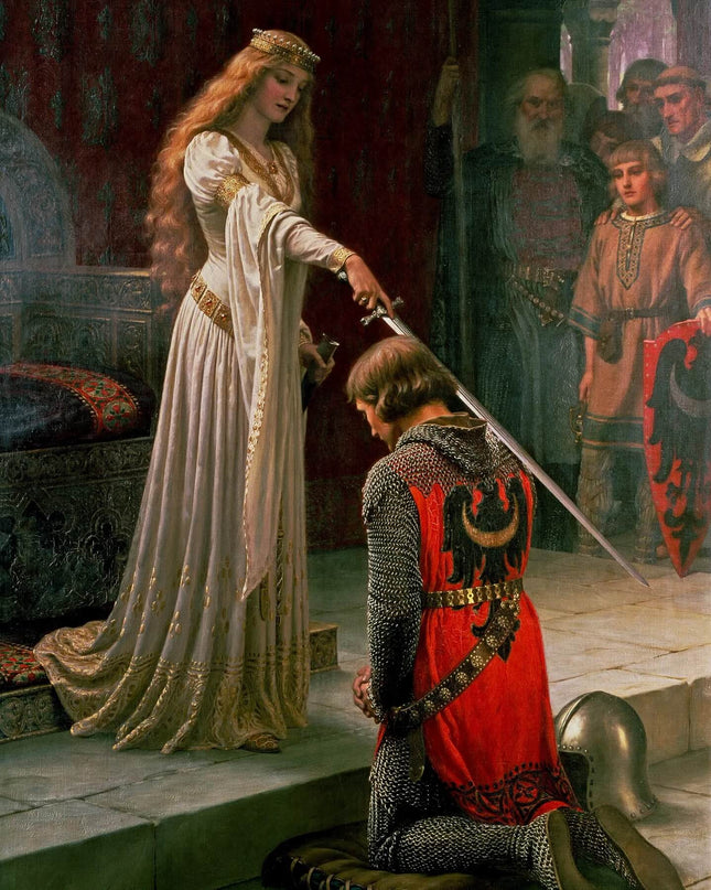 The Accolade" Medieval Knight Belgium Jacquard Tapestry  – Edmund Blair Leighton Wall Hanging