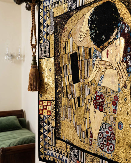 The Kiss Captured by Gustav Klimt Belgian Jacquard Tapestry Wall Hanging