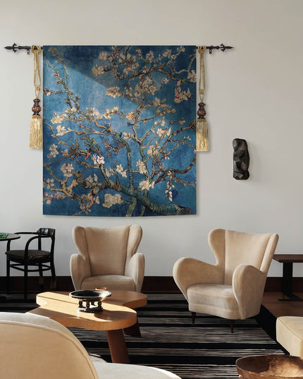 Van Gogh Almond Blossom Blue Square Wall Tapestry