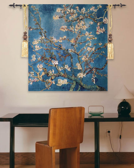 Van Gogh Almond Blossom Blue Square Wall Tapestry