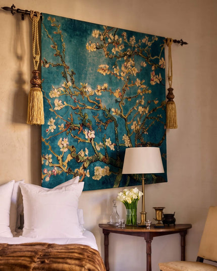 Van Gogh Almond Blossom Blue Square Wall Tapestry