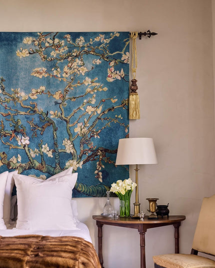 Van Gogh Almond Blossom Blue Square Wall Tapestry