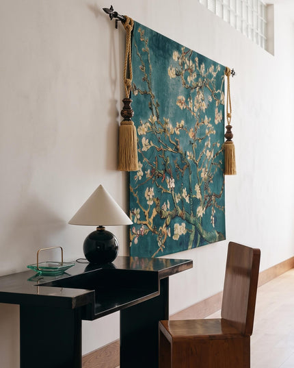 Van Gogh Almond Blossom Blue Square Wall Tapestry