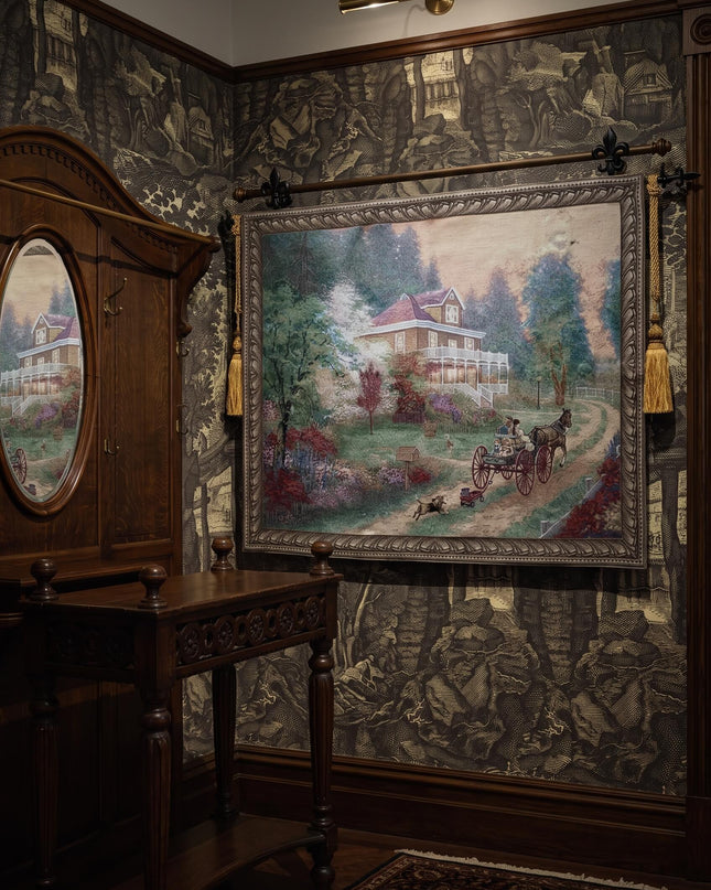 Victoria Castle Landscape Carriage Woven Tapestry Wall Hanging