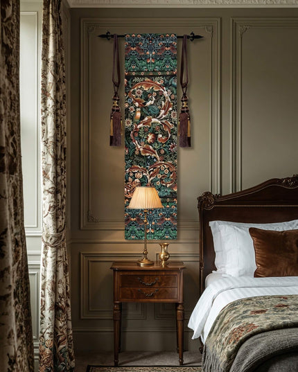 William Morris Medieval Vertical Belgium Jacquard Tapestry - Acanthus & Birds